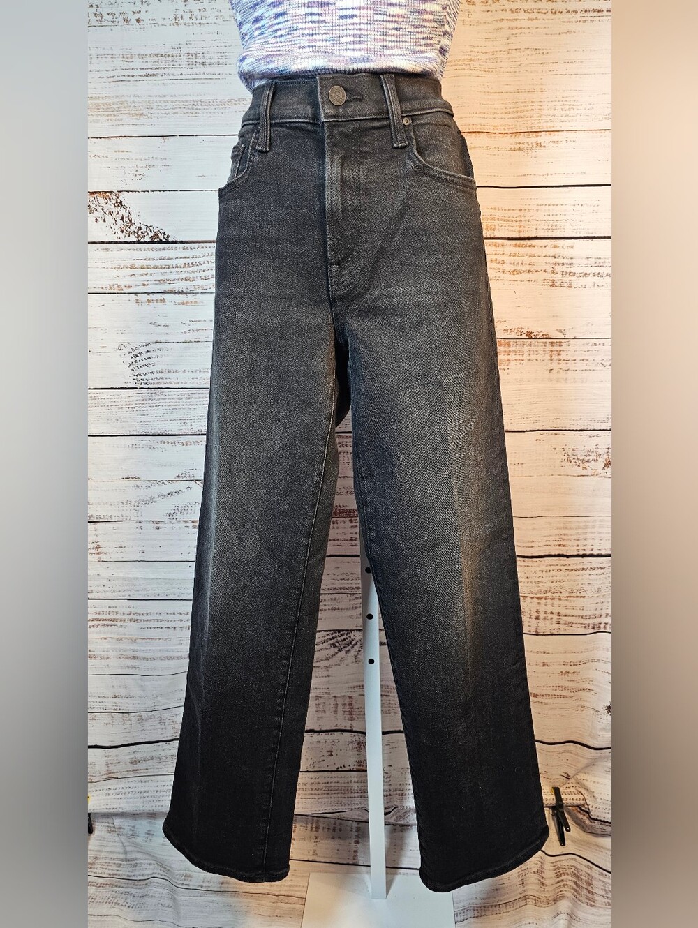 MOTHER Rambler Zip Flood Wide Leg Jeans 27 Spiked Hair Art Flair NWT